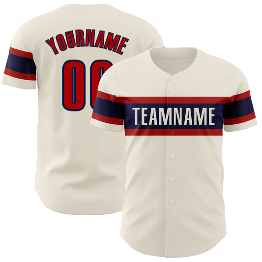 Custom Cream Red-Navy Authentic Baseball Jersey - Sky-Custom