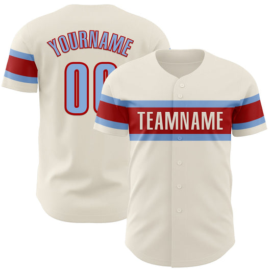 Custom Cream Light Blue-Red Authentic Baseball Jersey - Sky-Custom