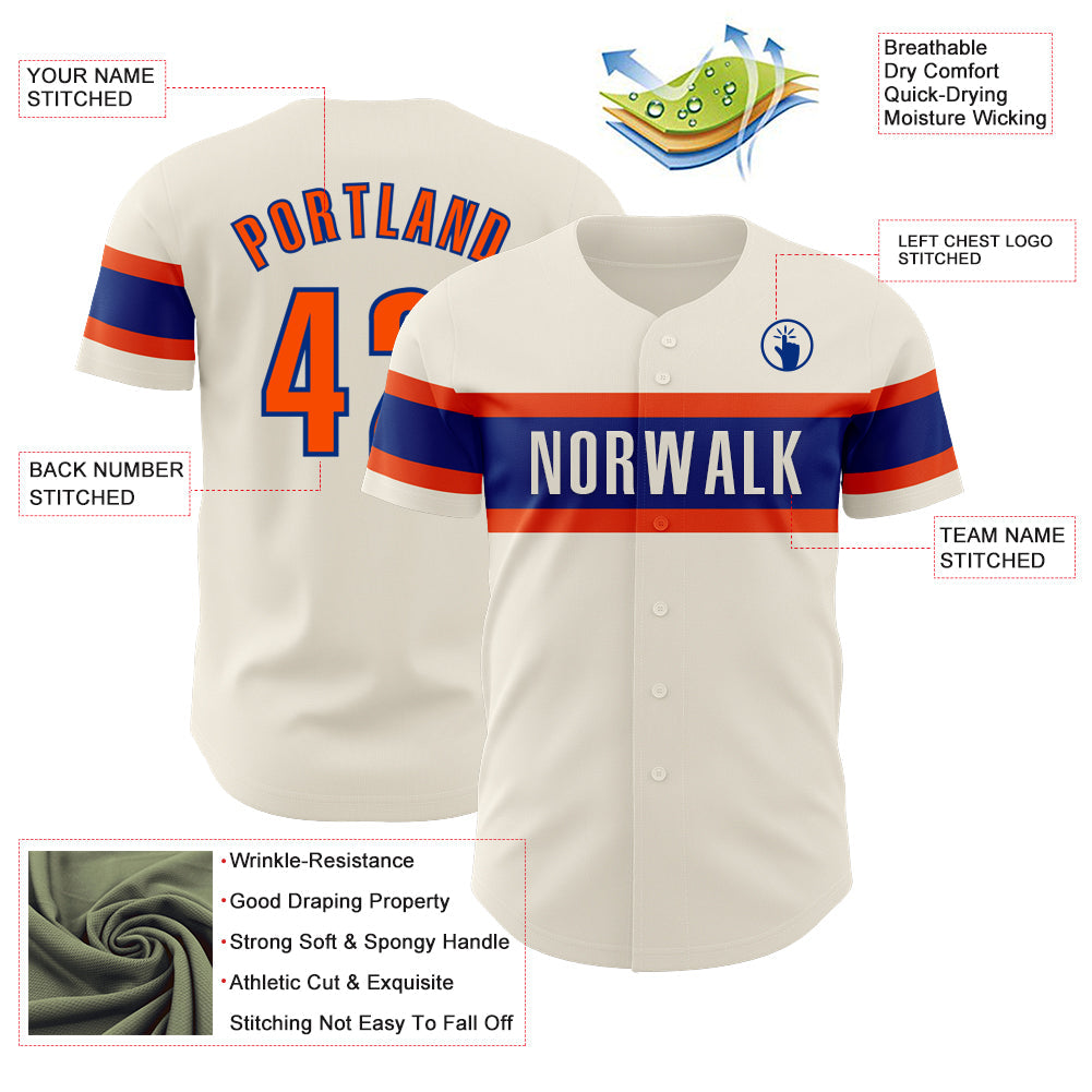 Custom Cream Orange-Royal Authentic Baseball Jersey - Sky-Custom