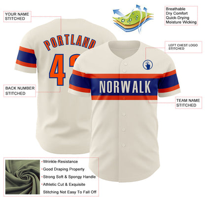 Custom Cream Orange-Royal Authentic Baseball Jersey - Sky-Custom
