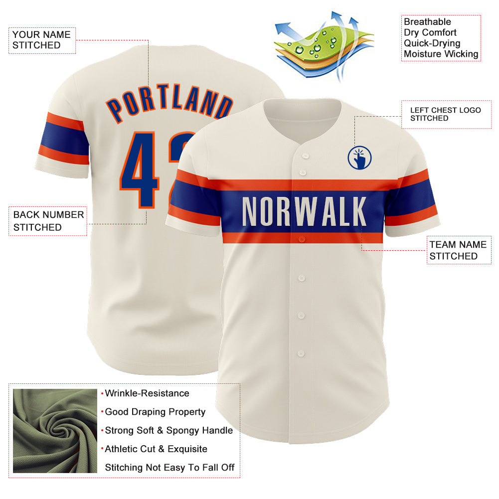 Custom Cream Royal-Orange Authentic Baseball Jersey - Sky-Custom