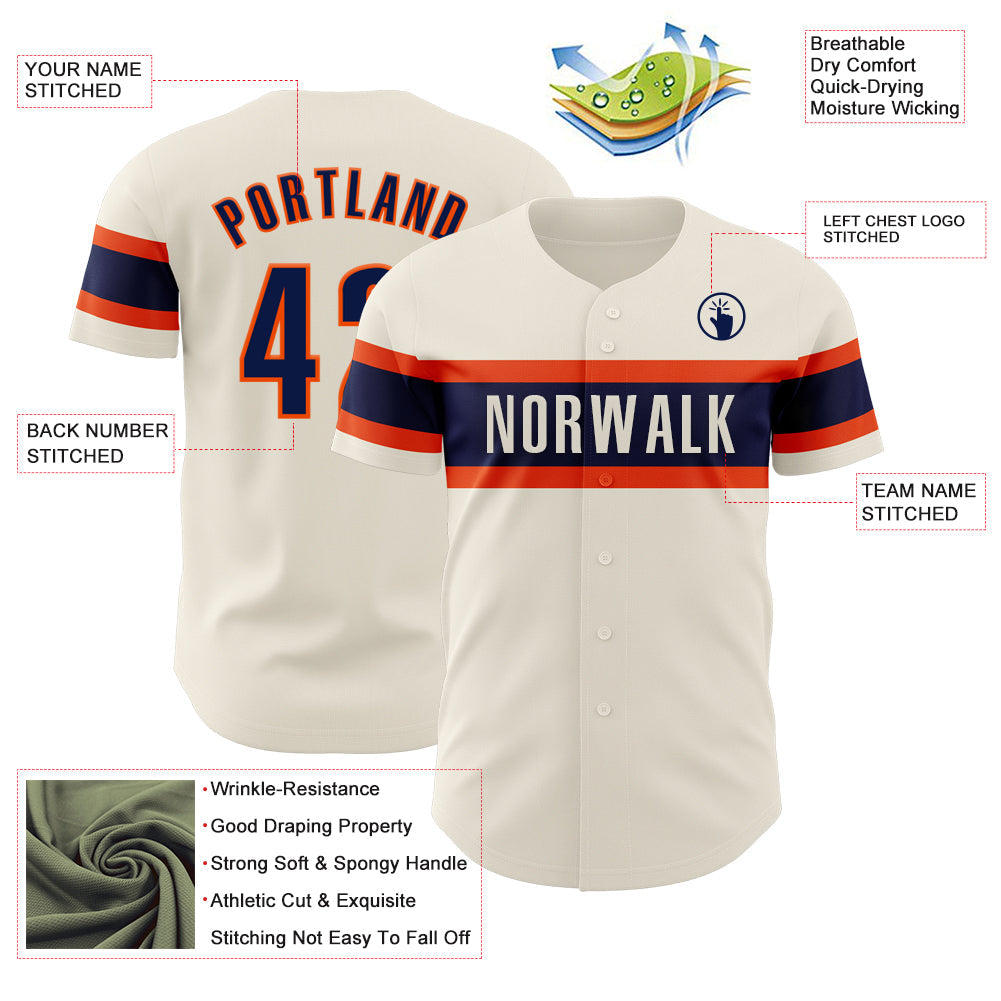 Custom Cream Navy-Orange Authentic Baseball Jersey - Sky-Custom