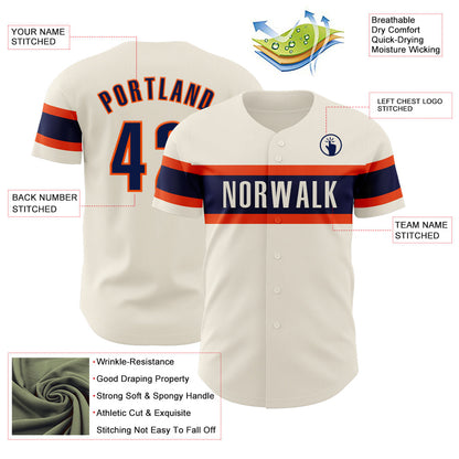 Custom Cream Navy-Orange Authentic Baseball Jersey - Sky-Custom