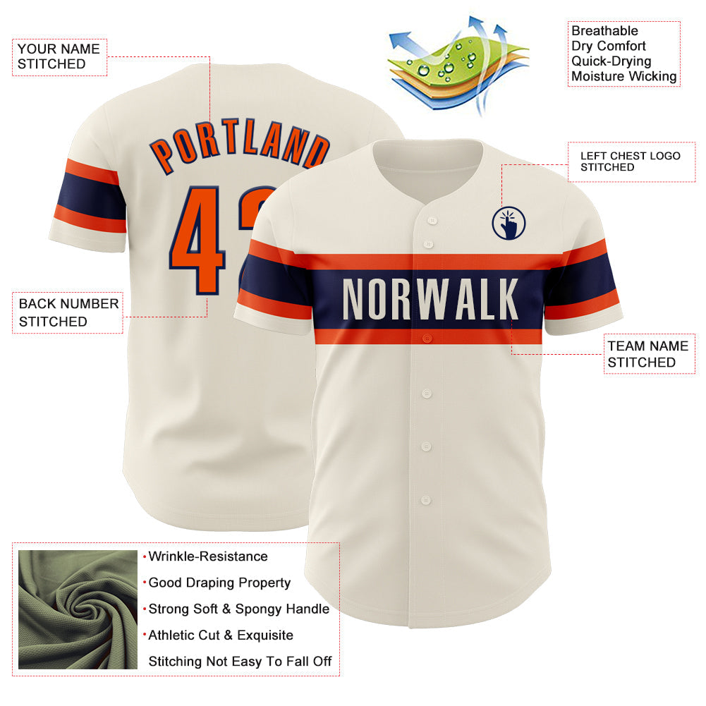 Custom Cream Orange-Navy Authentic Baseball Jersey - Sky-Custom