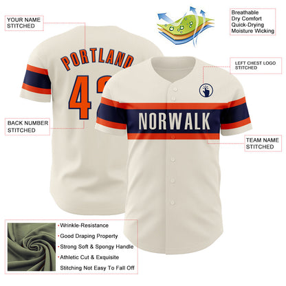 Custom Cream Orange-Navy Authentic Baseball Jersey - Sky-Custom