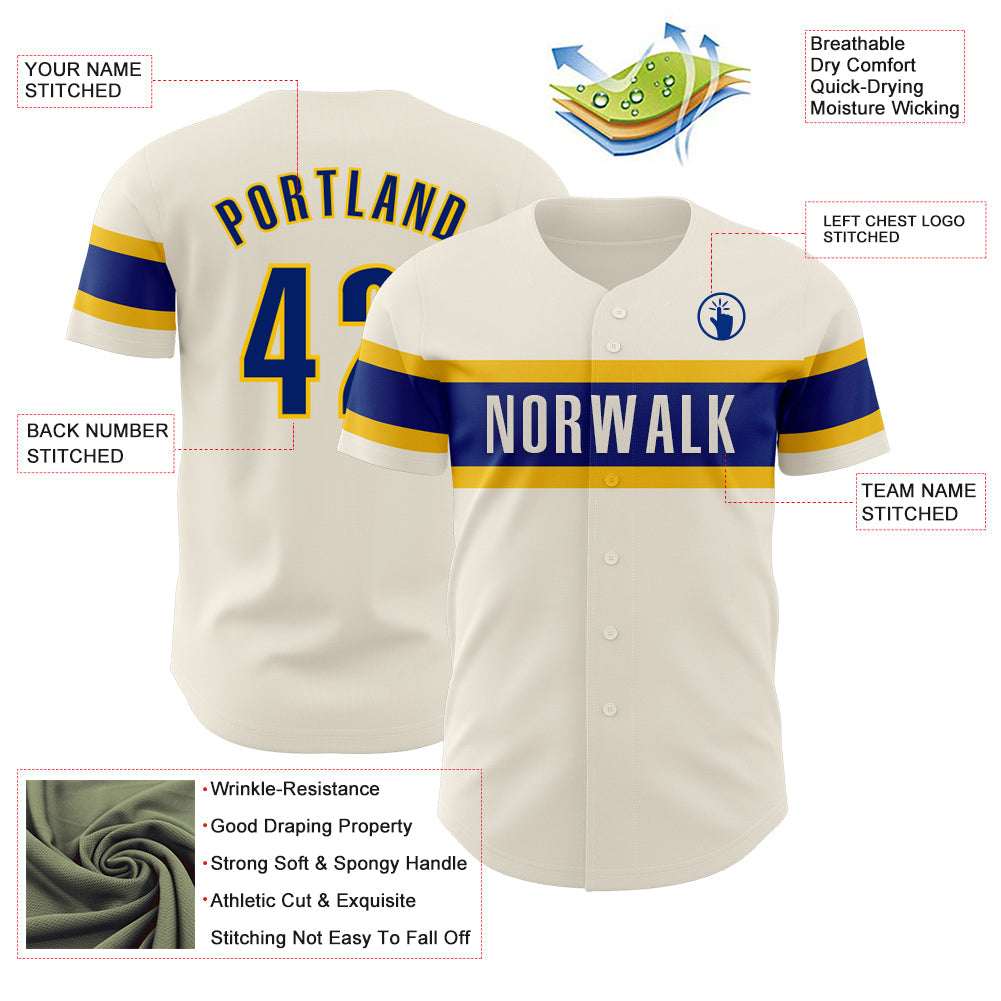 Custom Cream Royal-Yellow Authentic Baseball Jersey - Sky-Custom
