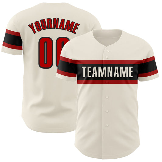 Custom Cream Red-Black Authentic Baseball Jersey - Sky-Custom