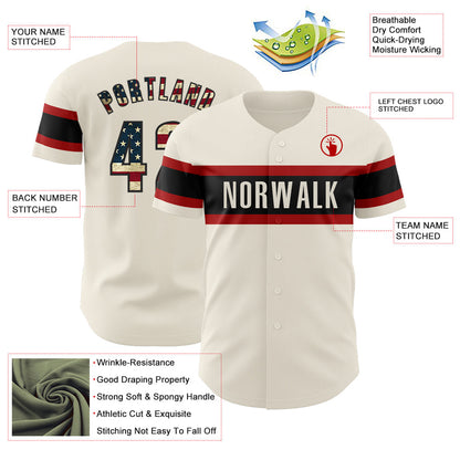 Custom Cream Vintage USA Flag Black-Red Authentic Baseball Jersey - Sky-Custom