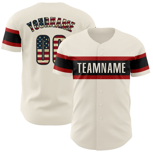 Custom Cream Vintage USA Flag Black-Red Authentic Baseball Jersey - Sky-Custom