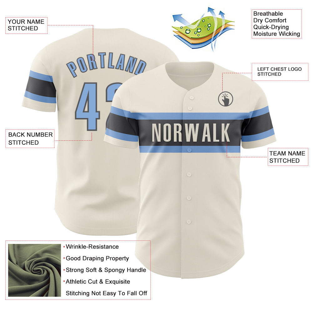 Custom Cream Light Blue-Steel Gray Authentic Baseball Jersey - Sky-Custom