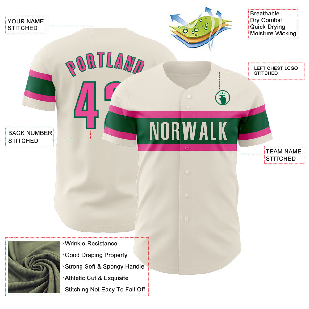 Custom Cream Pink-Kelly Green Authentic Baseball Jersey - Sky-Custom