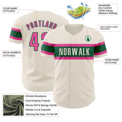 Custom Cream Pink-Kelly Green Authentic Baseball Jersey - Sky-Custom