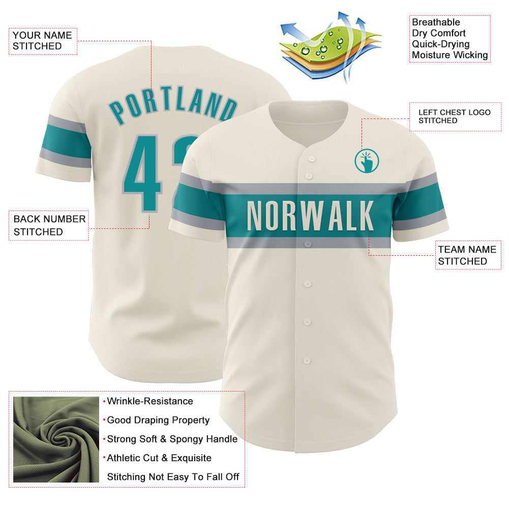 Custom Cream Teal-Gray Authentic Baseball Jersey - Sky-Custom