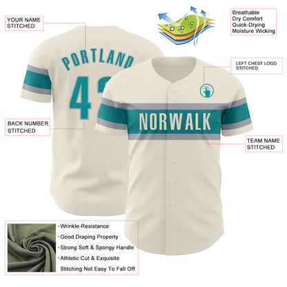 Custom Cream Teal-Gray Authentic Baseball Jersey - Sky-Custom