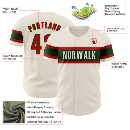 Custom Cream Red-Green Authentic Baseball Jersey - Sky-Custom