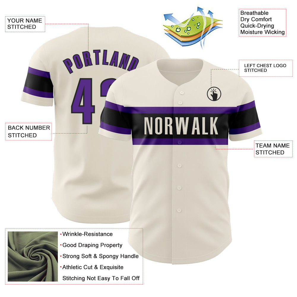 Custom Cream Purple-Black Authentic Baseball Jersey - Sky-Custom