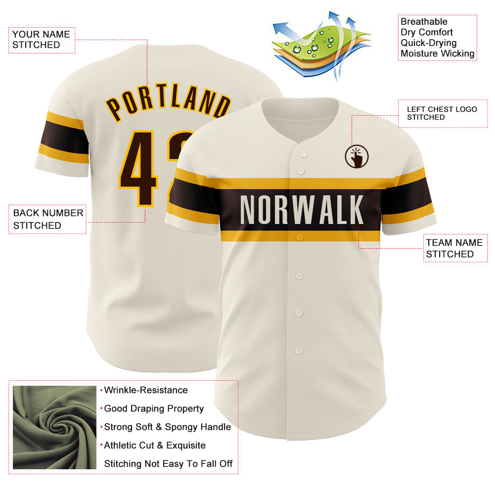 Custom Cream Brown-Gold Authentic Baseball Jersey - Sky-Custom