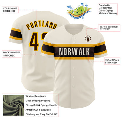 Custom Cream Brown-Gold Authentic Baseball Jersey - Sky-Custom