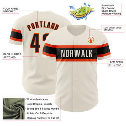 Custom Cream Black-Orange Authentic Baseball Jersey - Sky-Custom