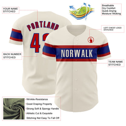 Custom Cream Red-Royal Authentic Baseball Jersey - Sky-Custom