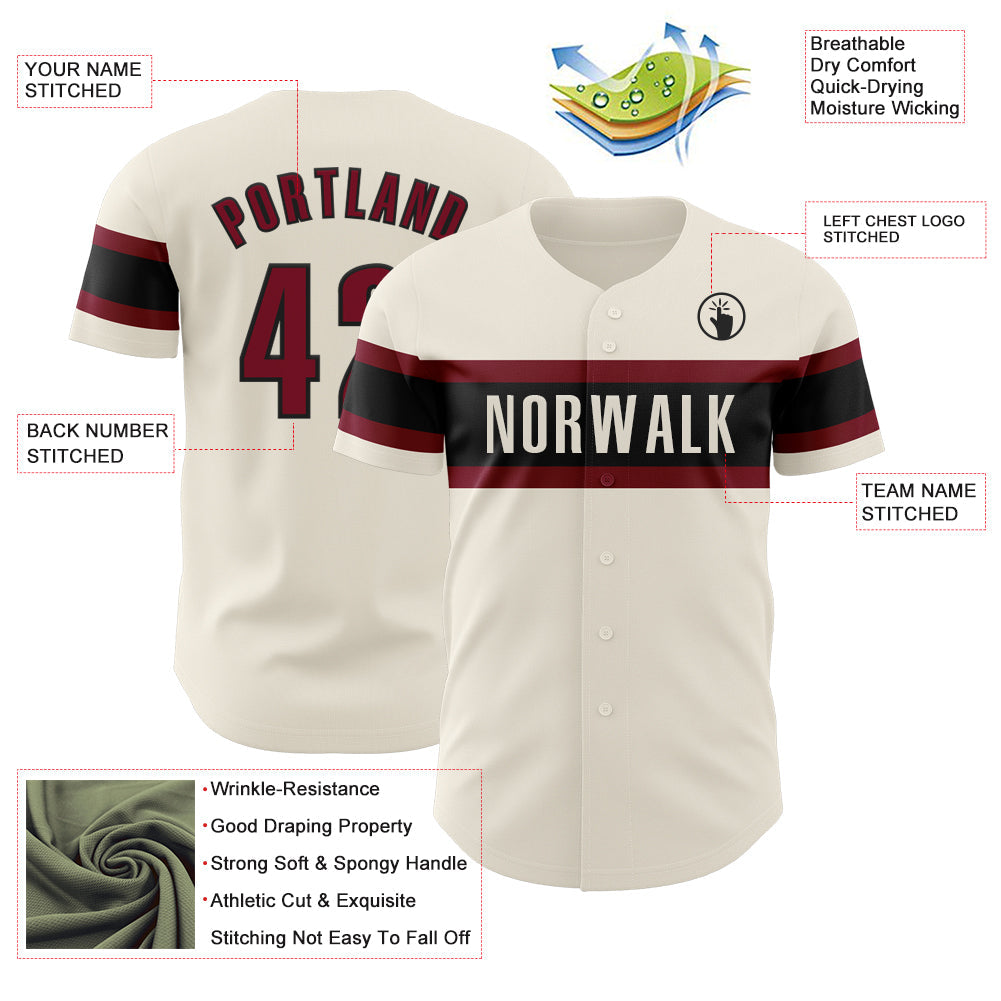 Custom Cream Crimson-Black Authentic Baseball Jersey - Sky-Custom
