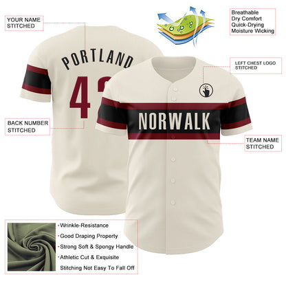 Custom Cream Crimson-Black Authentic Baseball Jersey - Sky-Custom
