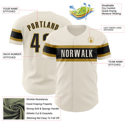 Custom Cream Black-Old Gold Authentic Baseball Jersey - Sky-Custom
