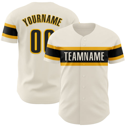 Custom Cream Black-Gold Authentic Baseball Jersey - Sky-Custom