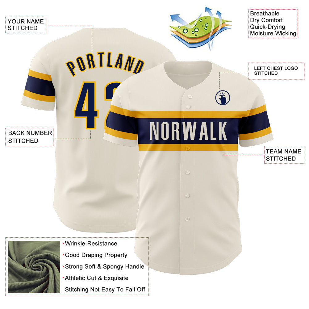 Custom Cream Navy-Gold Authentic Baseball Jersey - Sky-Custom