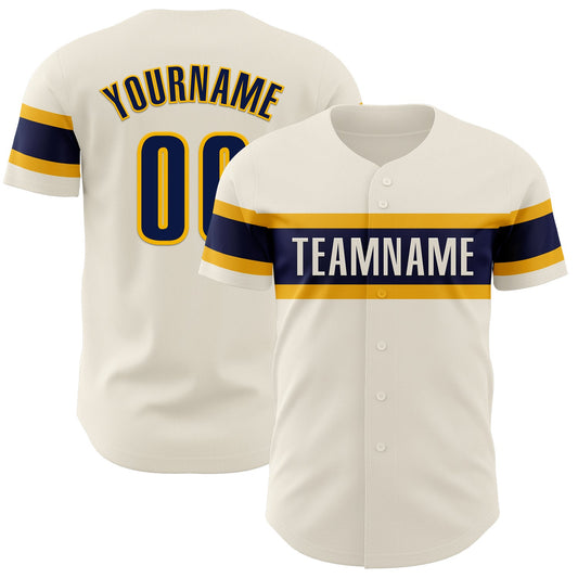 Custom Cream Navy-Gold Authentic Baseball Jersey - Sky-Custom