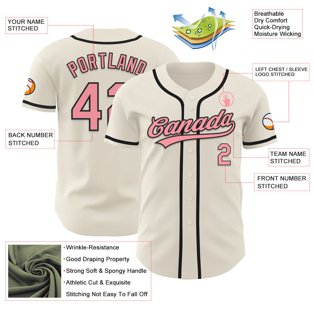 Custom Cream Medium Pink-Black Authentic Baseball Jersey - Sky-Custom