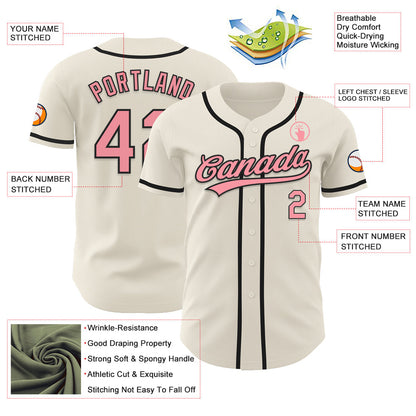 Custom Cream Medium Pink-Black Authentic Baseball Jersey - Sky-Custom