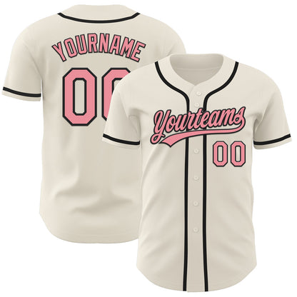Custom Cream Medium Pink-Black Authentic Baseball Jersey - Sky-Custom