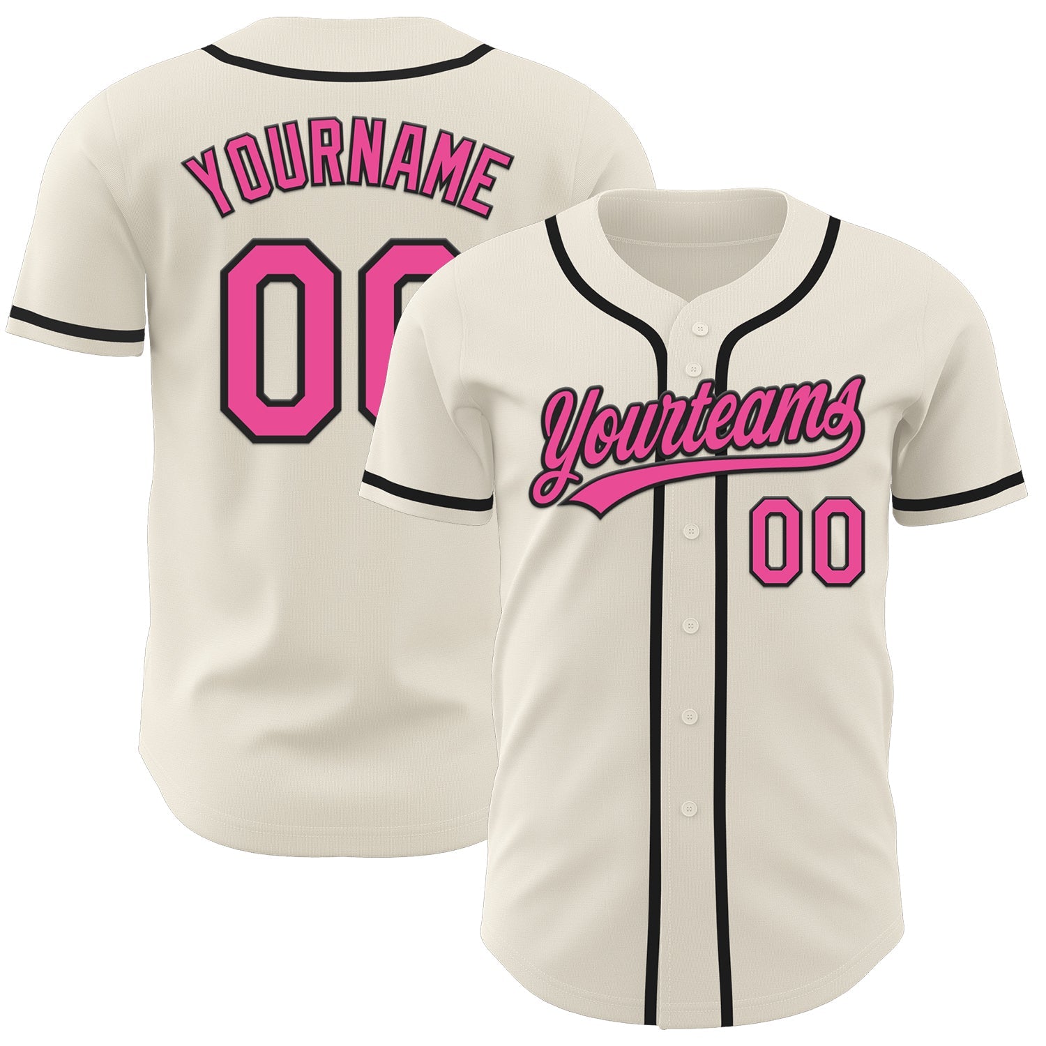 Custom Cream Pink-Black Authentic Baseball Jersey - Sky-Custom