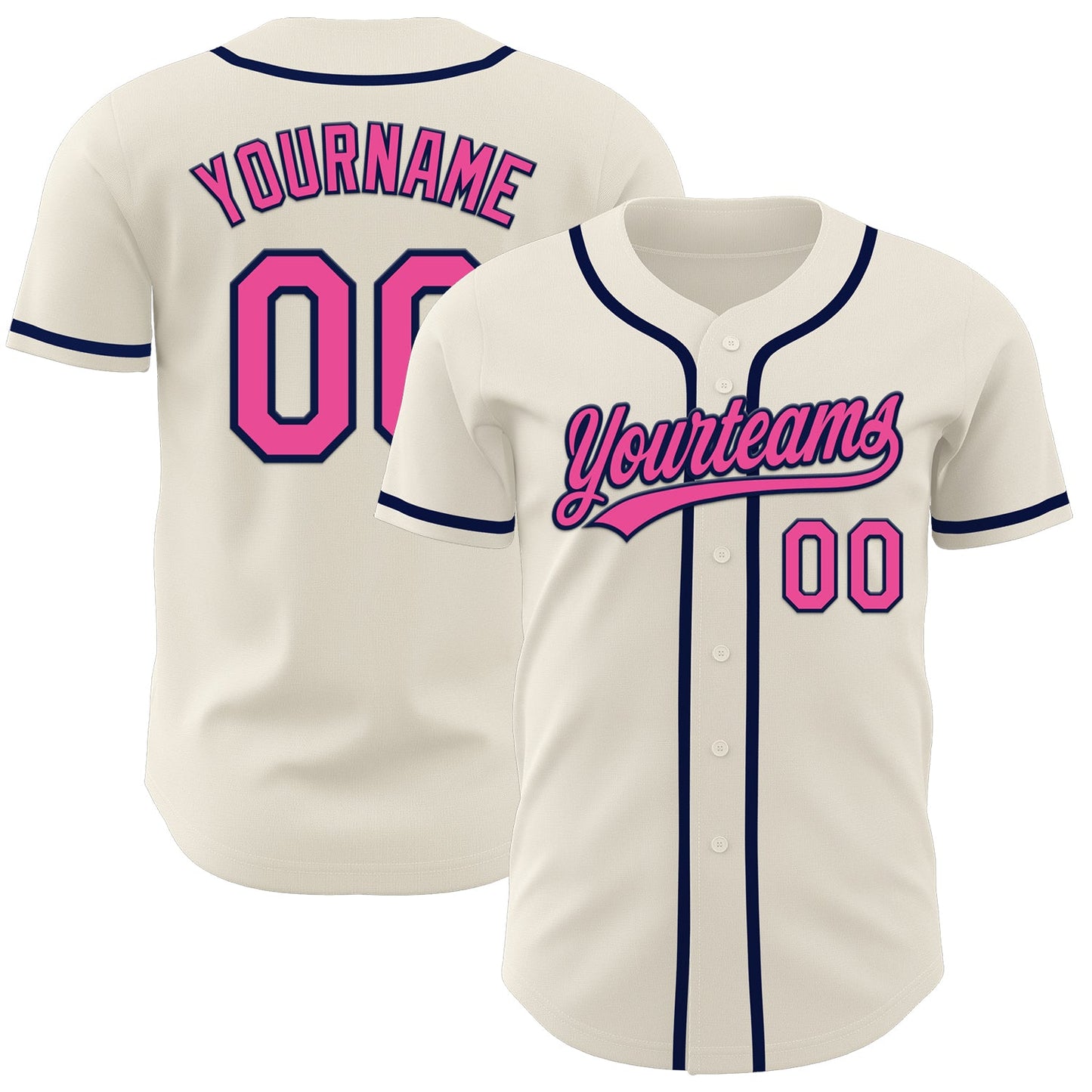 Custom Cream Pink-Navy Authentic Baseball Jersey - Sky-Custom