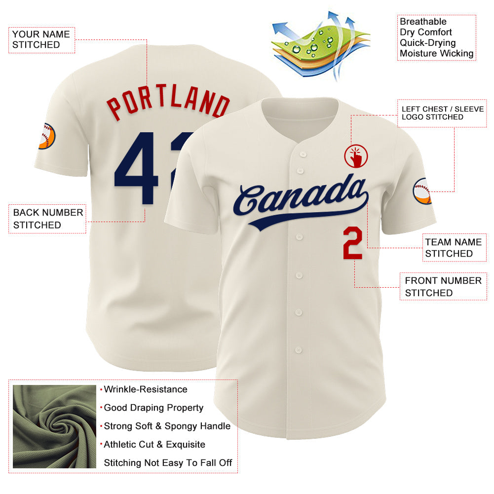 Custom Cream Navy-Red Authentic Baseball Jersey - Sky-Custom