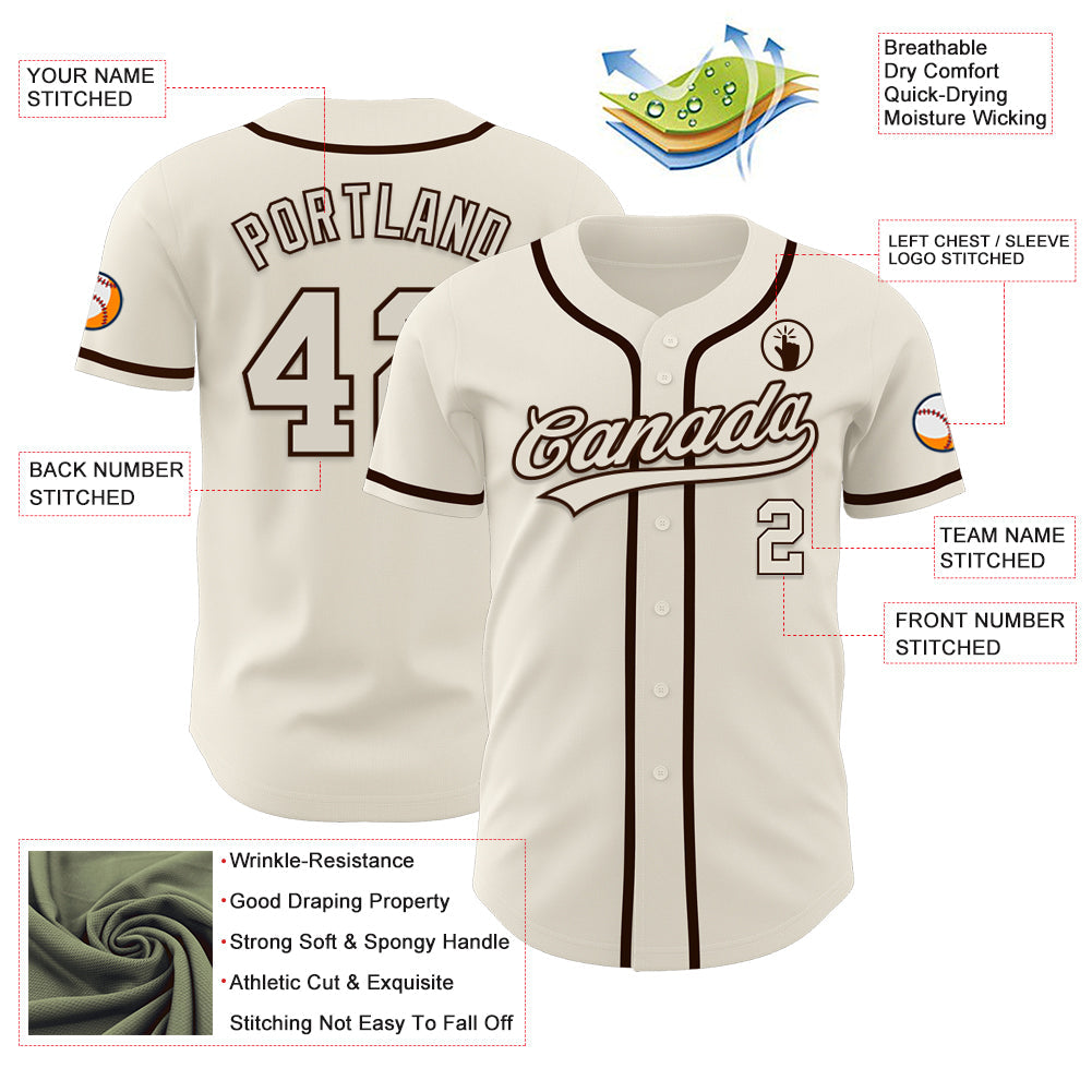 Custom Cream Brown Authentic Baseball Jersey - Sky-Custom