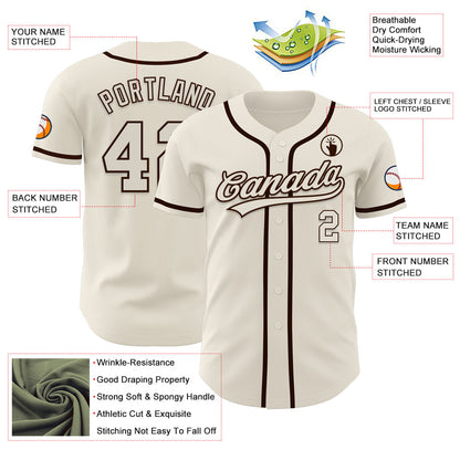 Custom Cream Brown Authentic Baseball Jersey - Sky-Custom