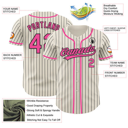Custom Cream Black Pinstripe Pink Authentic Baseball Jersey - Sky-Custom