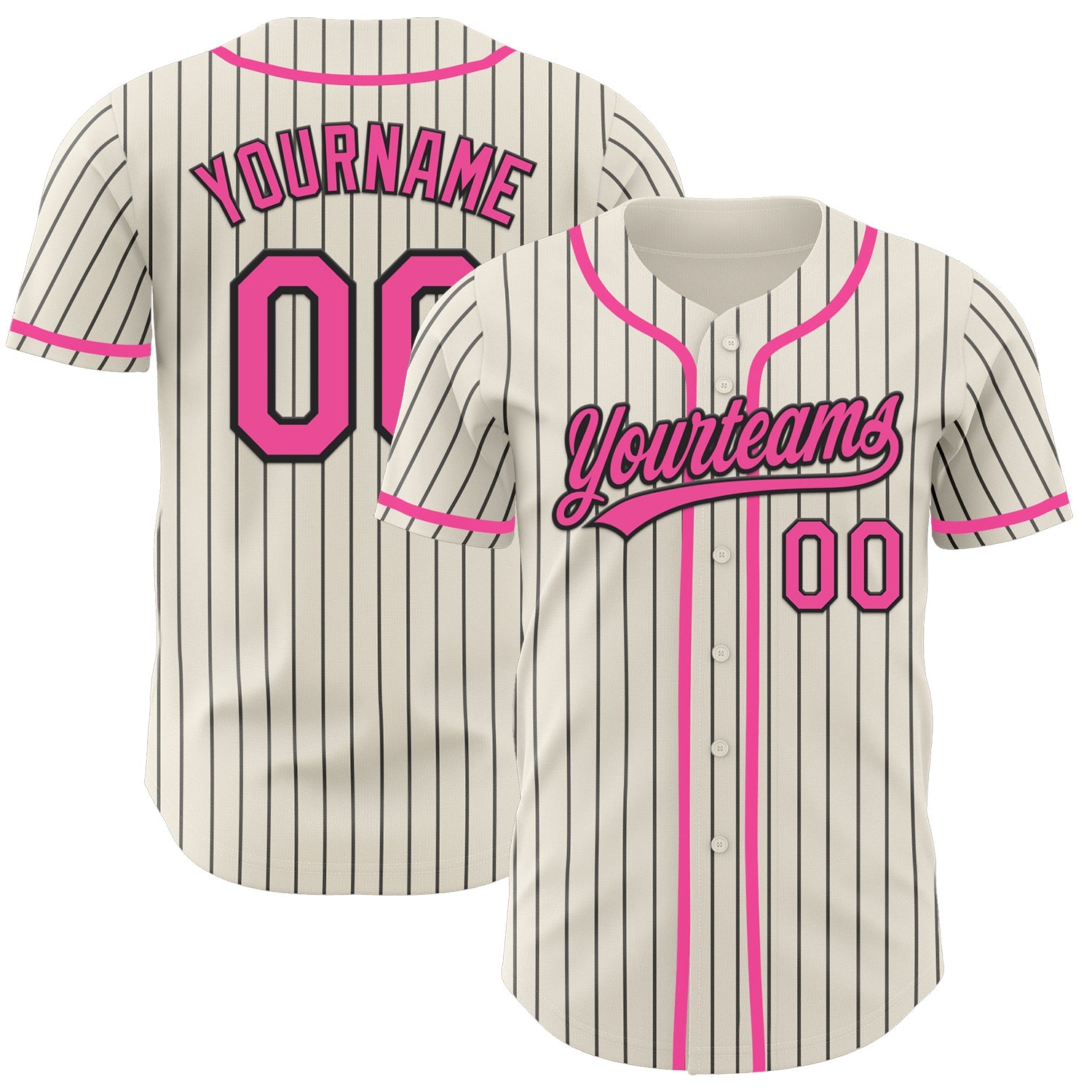 Custom Cream Black Pinstripe Pink Authentic Baseball Jersey - Sky-Custom