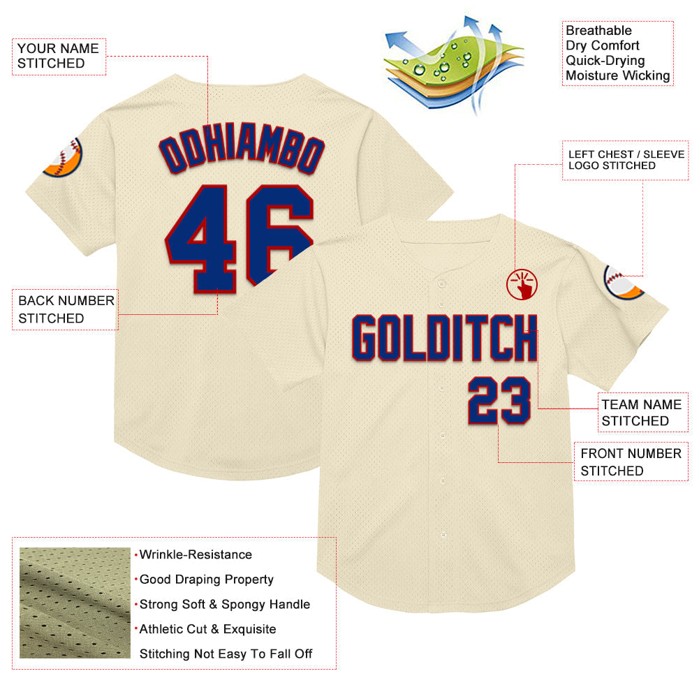 Custom Cream Royal-Red Mesh Authentic Throwback Baseball Jersey - Sky-Custom