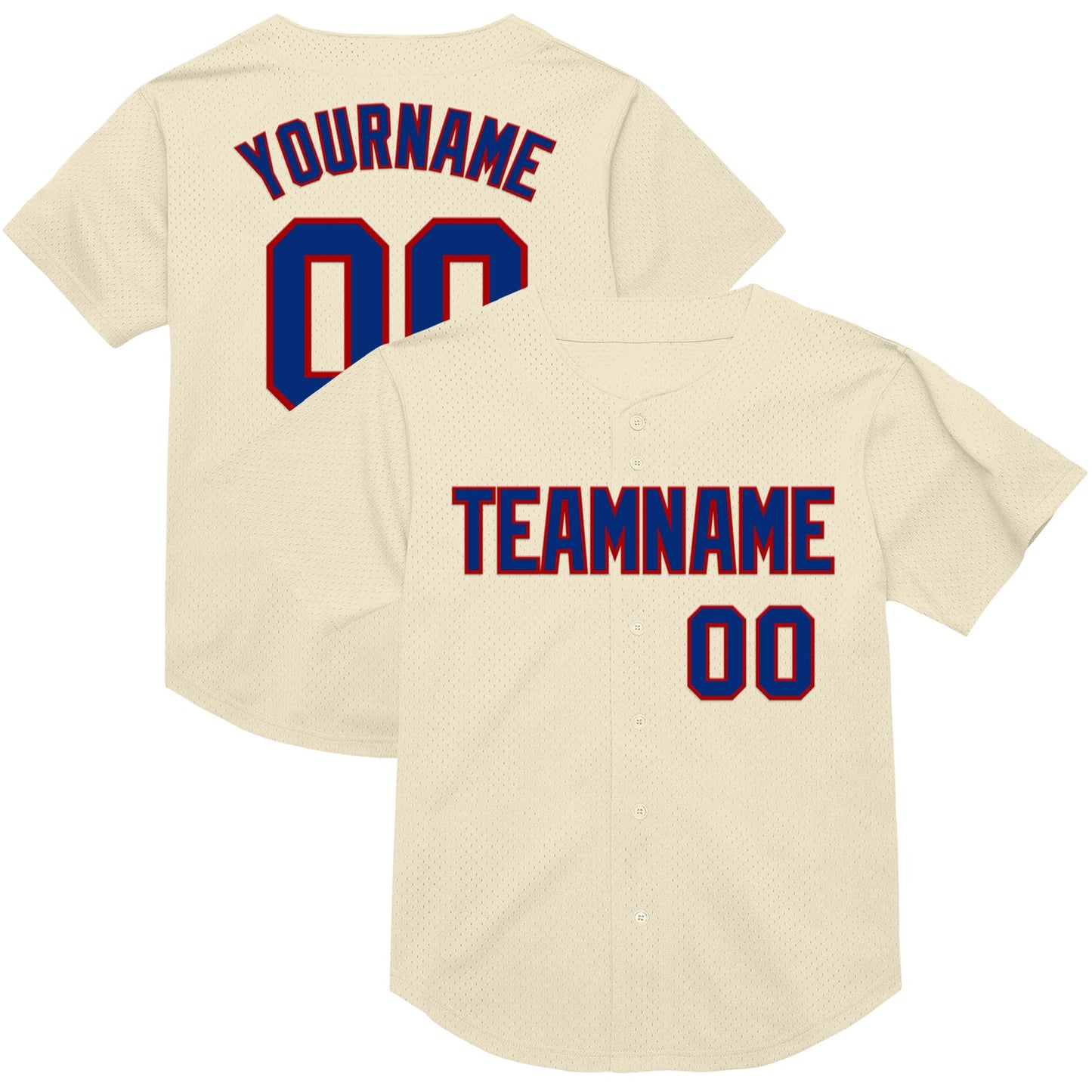 Custom Cream Royal-Red Mesh Authentic Throwback Baseball Jersey - Sky-Custom