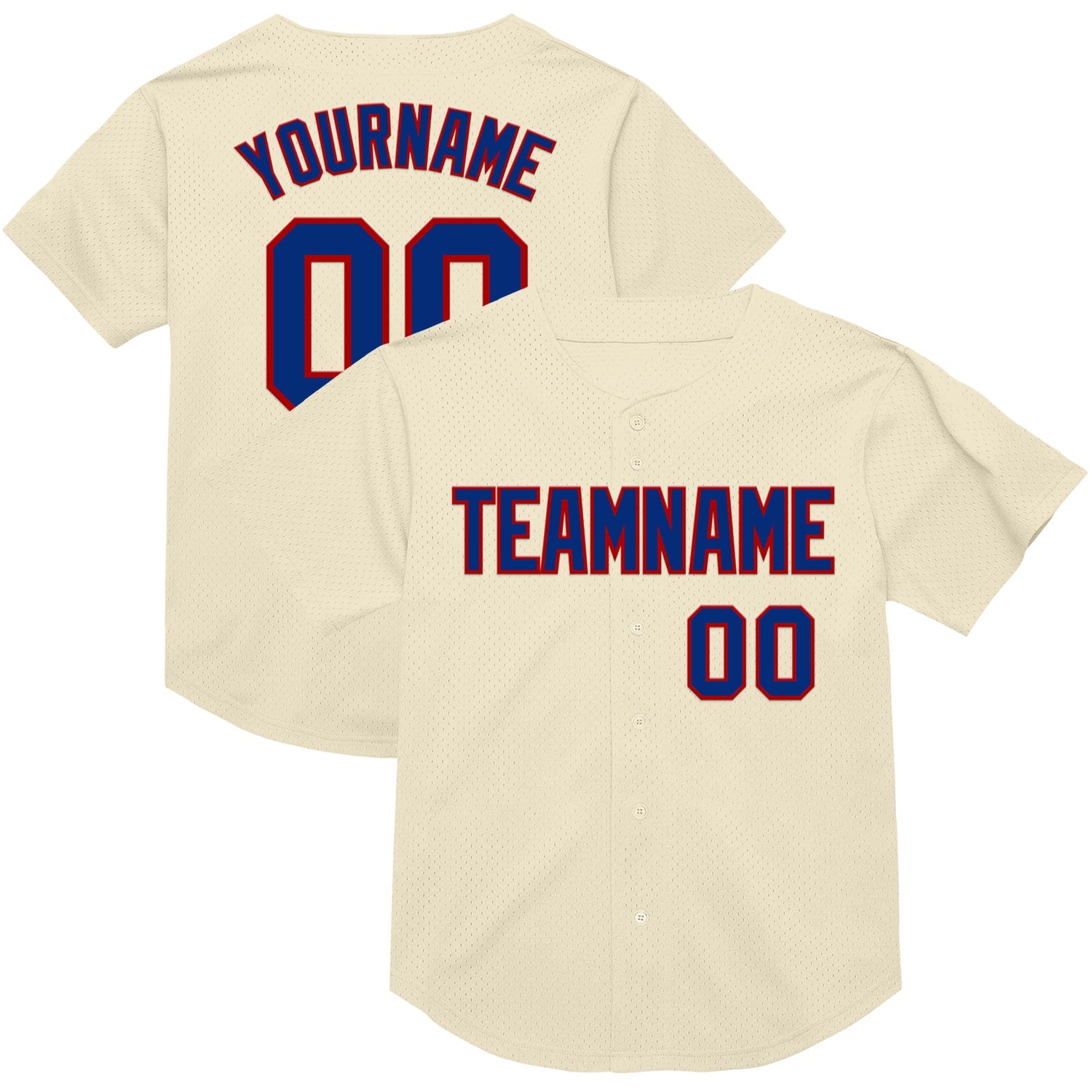 Custom Cream Royal-Red Mesh Authentic Throwback Baseball Jersey - Sky-Custom