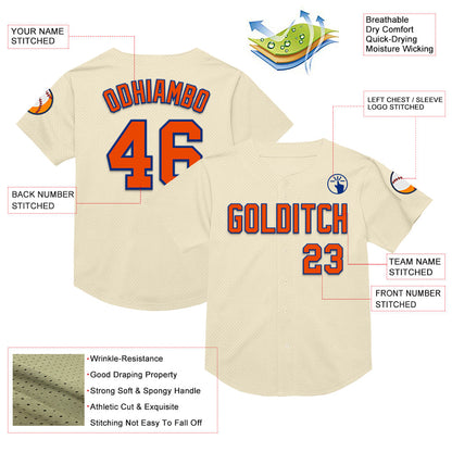 Custom Cream Orange-Royal Mesh Authentic Throwback Baseball Jersey - Sky-Custom