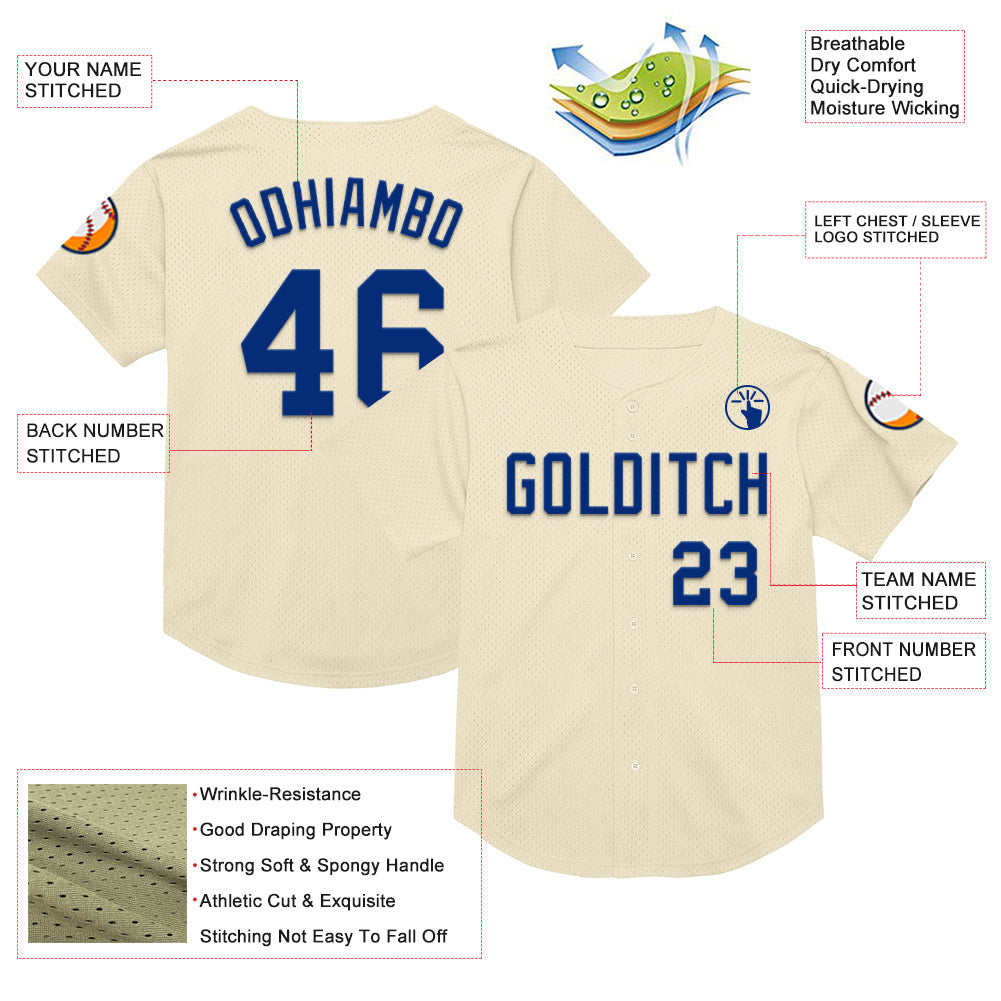 Custom Cream Royal Mesh Authentic Throwback Baseball Jersey - Sky-Custom
