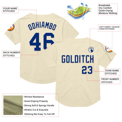 Custom Cream Royal Mesh Authentic Throwback Baseball Jersey - Sky-Custom