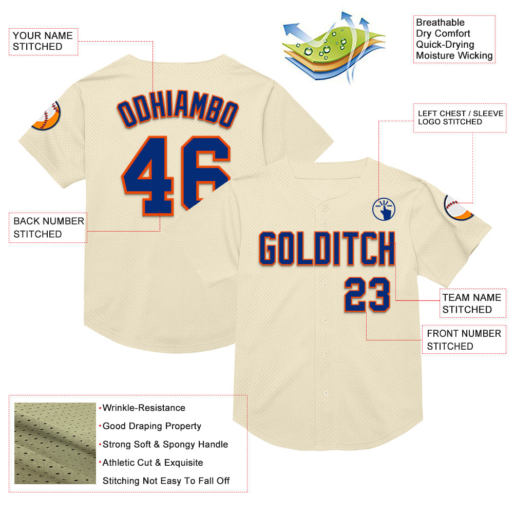 Custom Cream Royal-Orange Mesh Authentic Throwback Baseball Jersey - Sky-Custom
