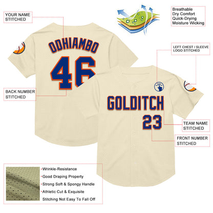 Custom Cream Royal-Orange Mesh Authentic Throwback Baseball Jersey - Sky-Custom