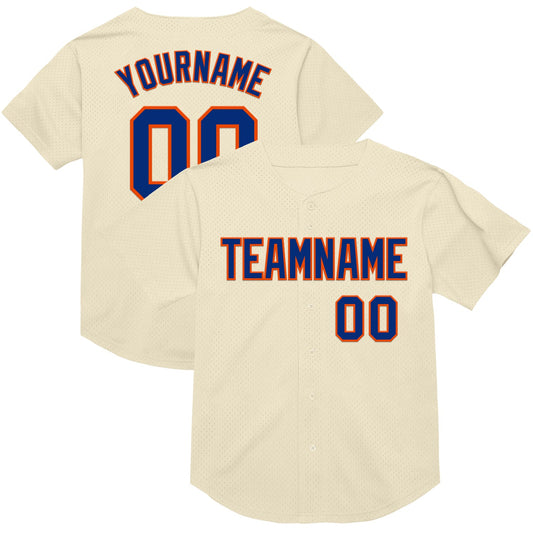 Custom Cream Royal-Orange Mesh Authentic Throwback Baseball Jersey - Sky-Custom