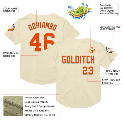 Custom Cream Orange Mesh Authentic Throwback Baseball Jersey - Sky-Custom